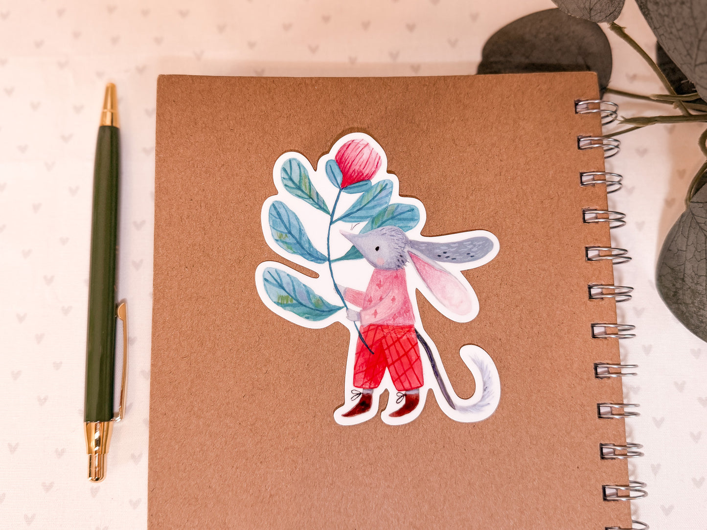 Top view for bilby die cut ticker on a notebook