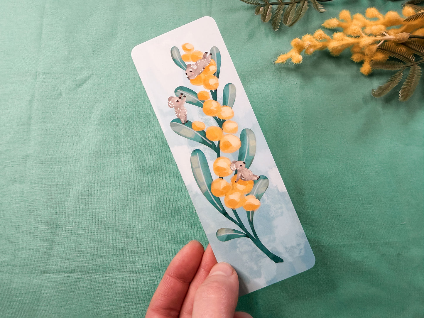 Koalas on Wattle Bookmark | Illustrated Australian Native Flower Bookmark