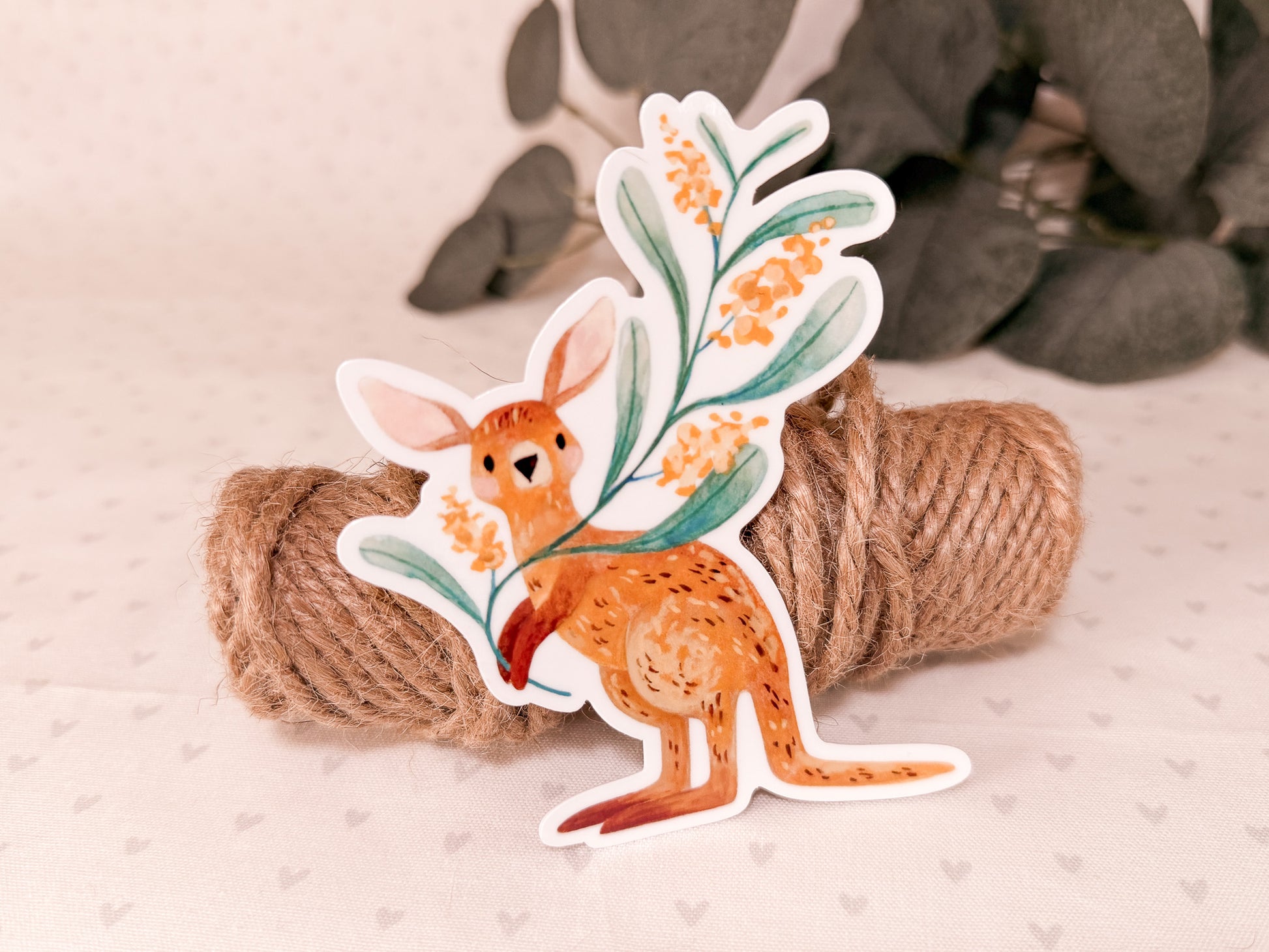 Cute kangaroo die cut sticker featuring an illustrated Australian native animal