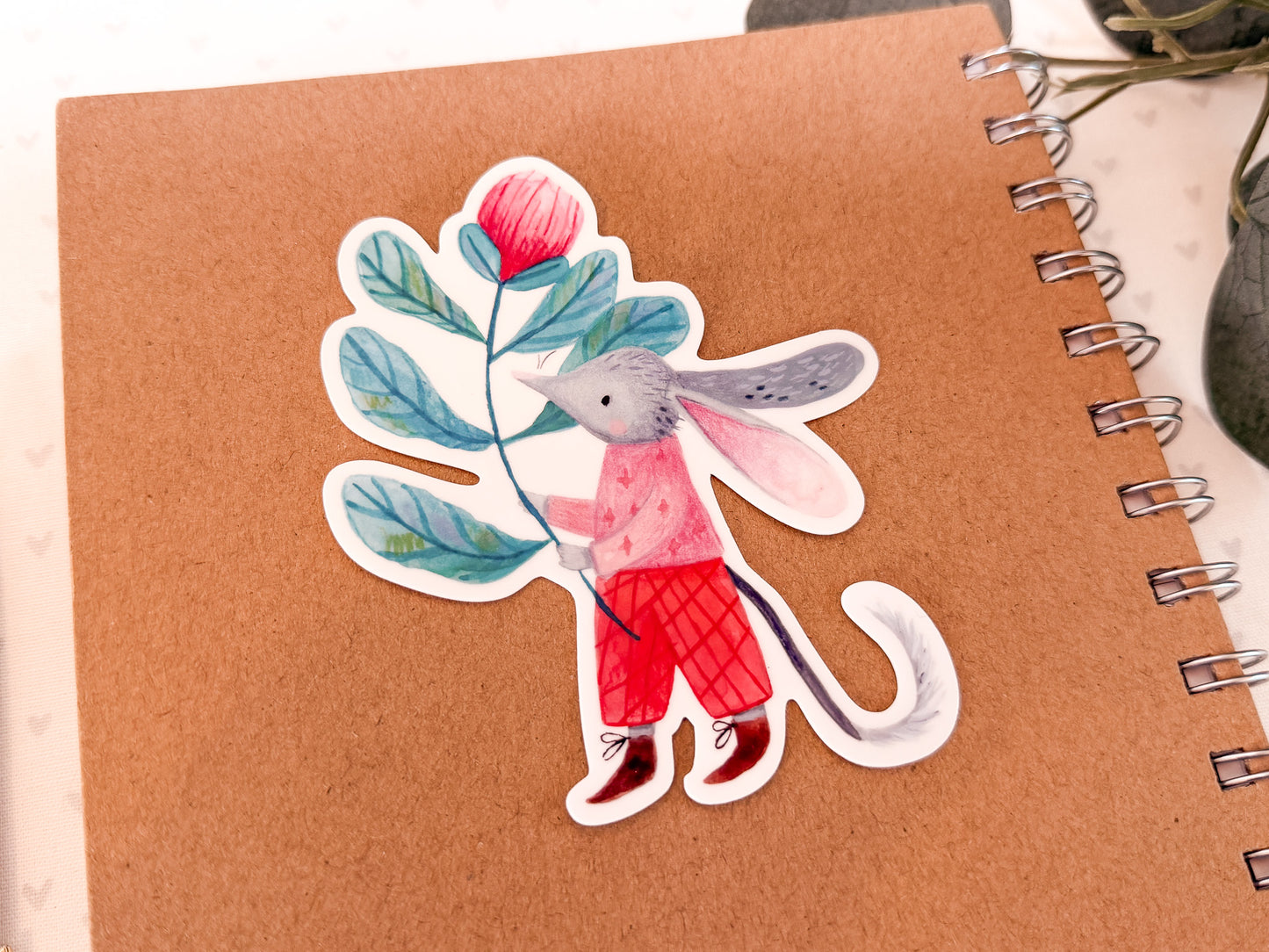 Bilby sticker on a notebook cover. Bilby vinyl sticker for journals, laptops and stationery lovers