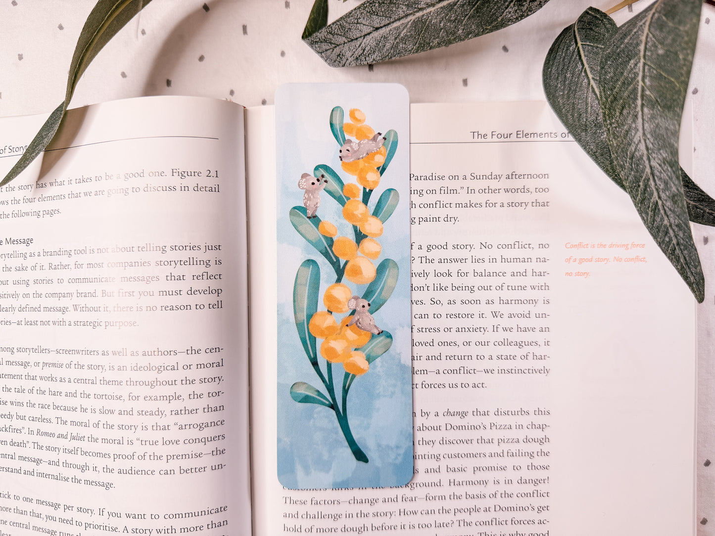 Koalas on Wattle Bookmark | Illustrated Australian Native Flower Bookmark