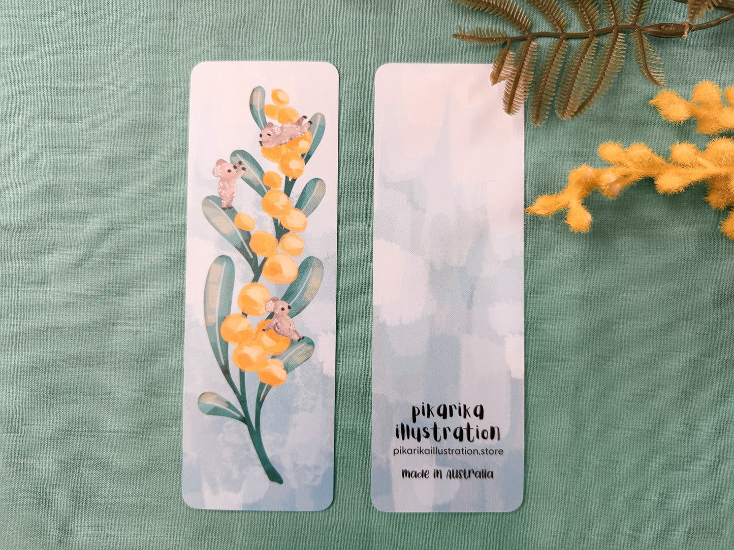 koalas and wattle hand drawn bookmark