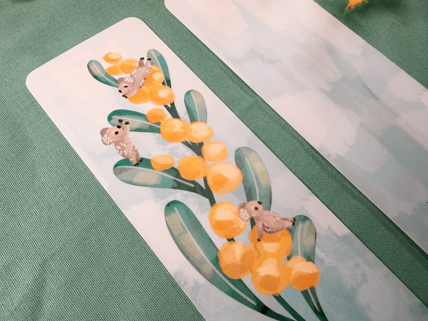 Koalas and wattle brunch hand drawn bookmark close up