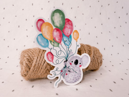 Koala with Balloons Vinyl Sticker | Cute Australian Animal Die Cut Sticker | Birthday Gift