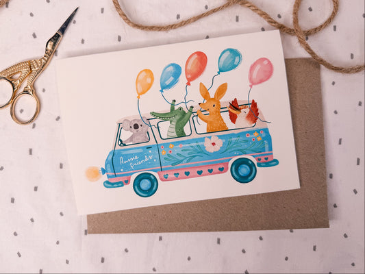 Australian animal greeting card on a pattern background