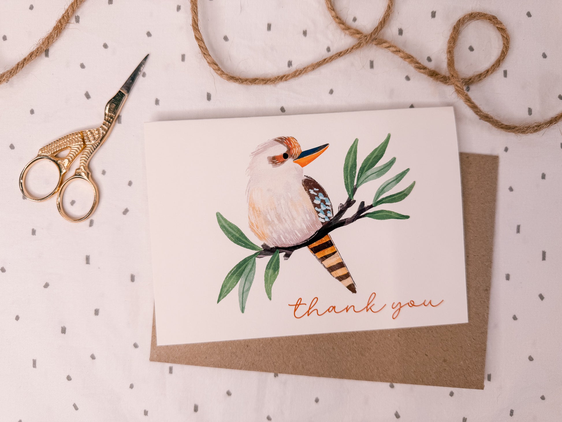 hand drawn kookaburra hank you card