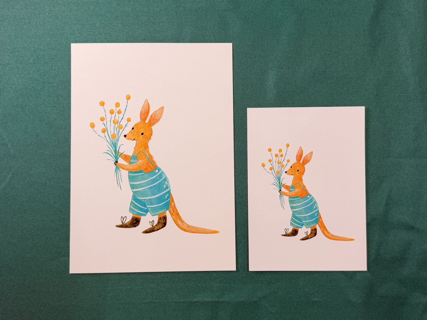 Kangaroo with Billy Buttons Art Print | Cute Australian Wildlife Art Print