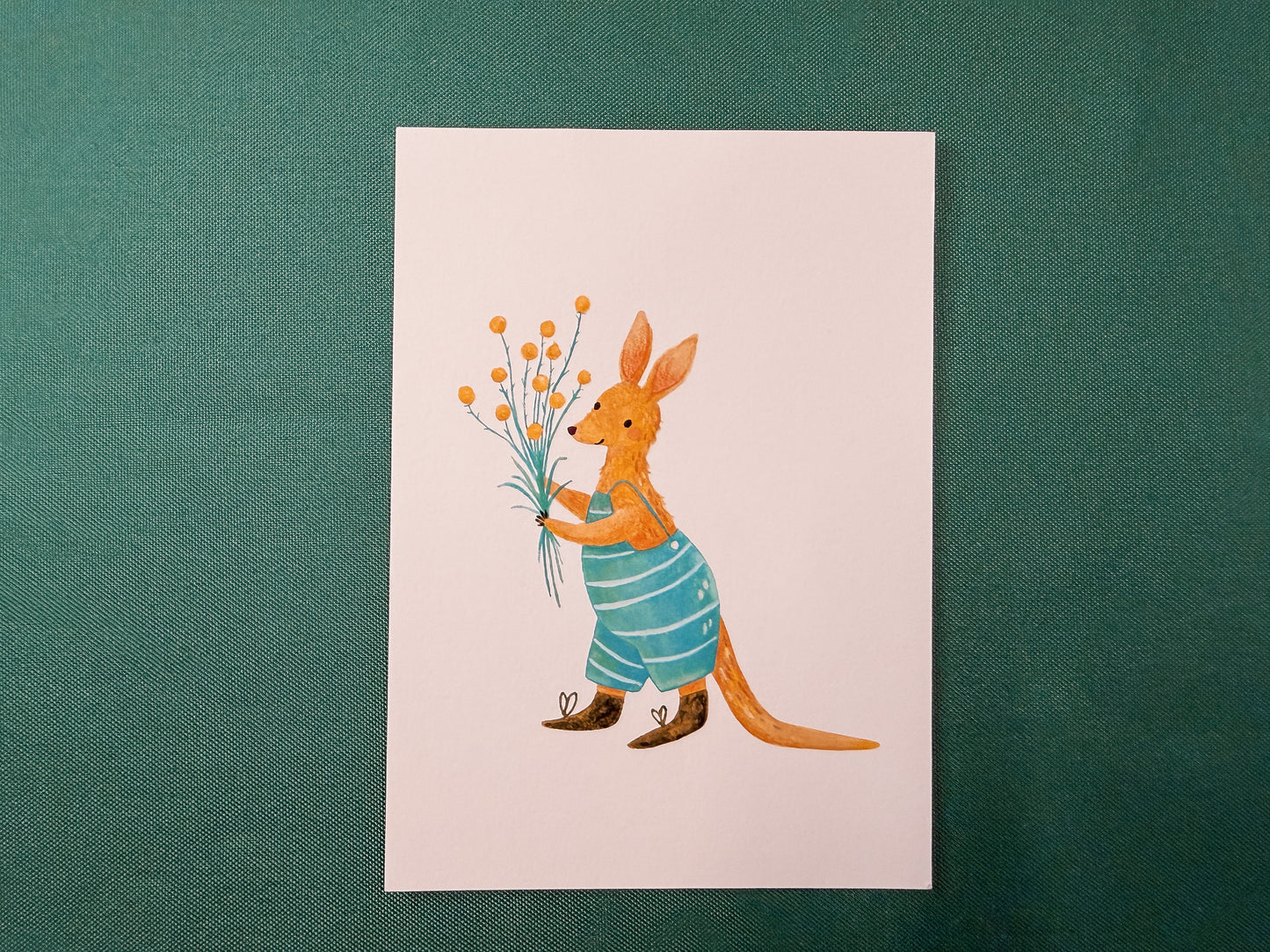Kangaroo with Billy Buttons Art Print | Cute Australian Wildlife Art Print