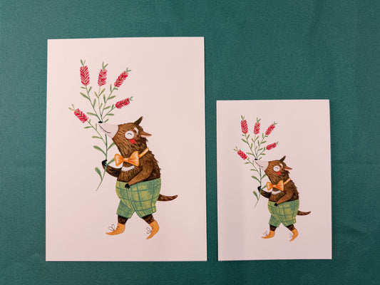 Tassie Devil & Bottlebrush Art Print | Australian Wildlife Art Print