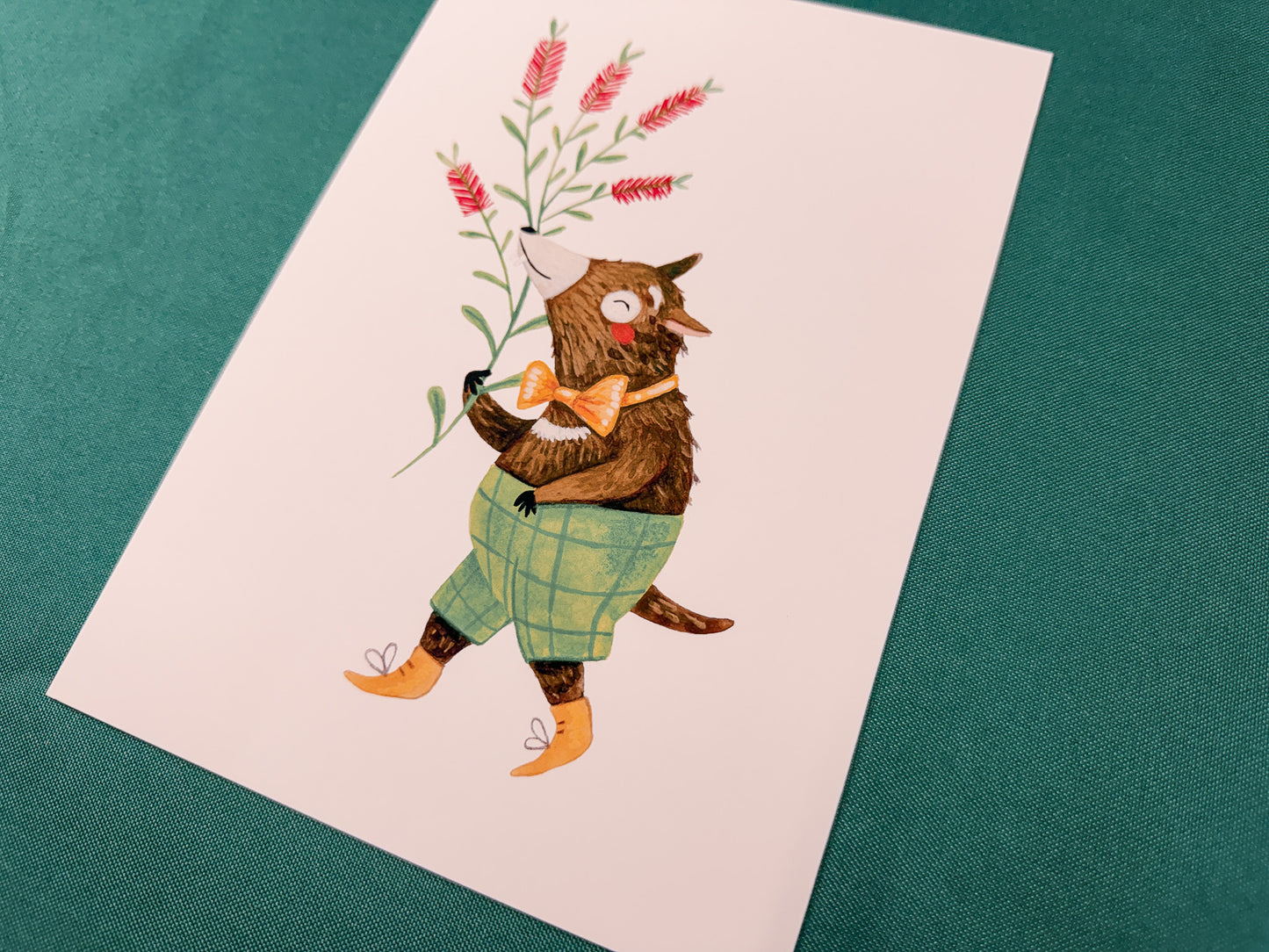 Tassie Devil & Bottlebrush Art Print | Australian Wildlife Art Print