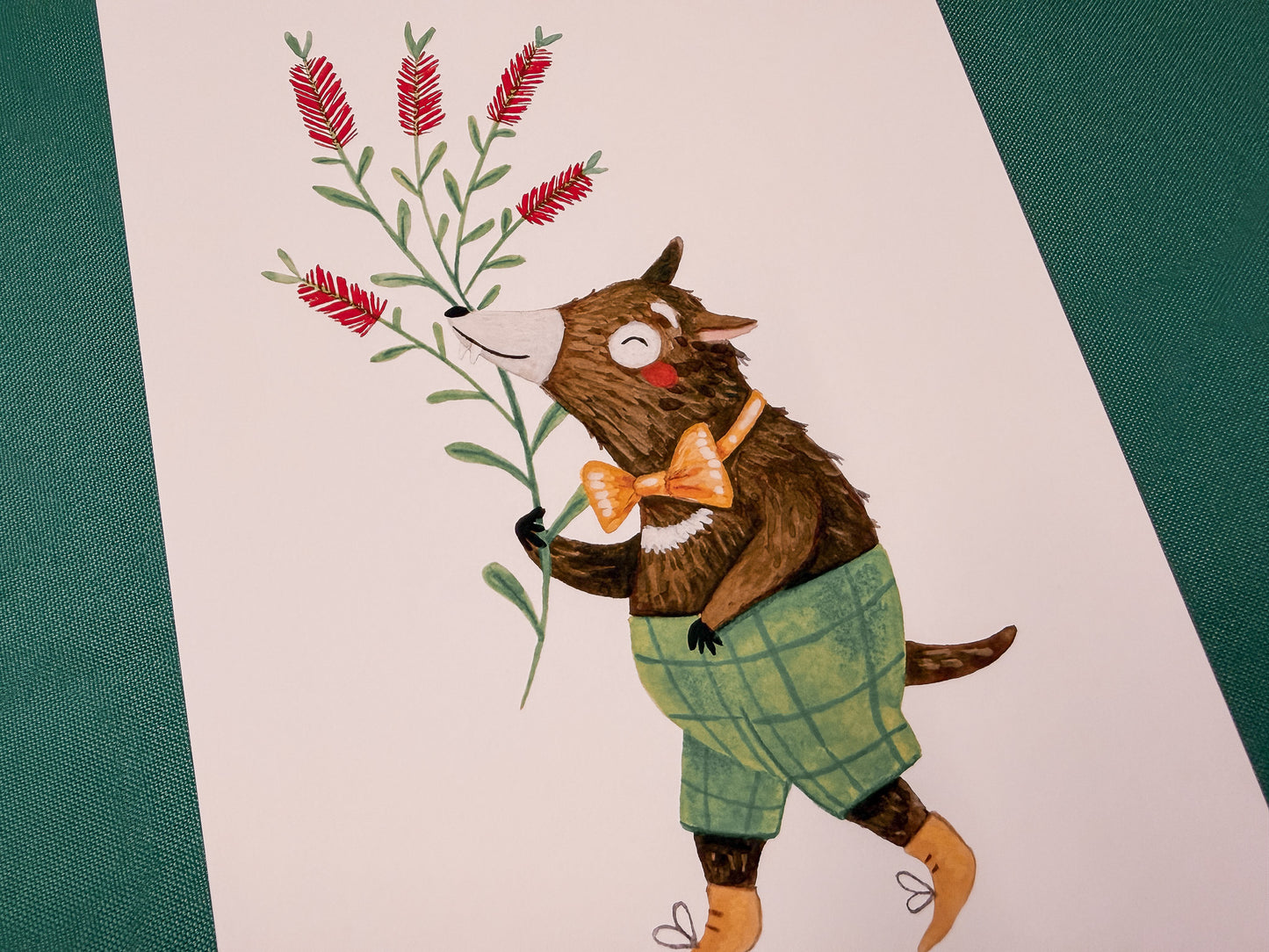 Tassie Devil & Bottlebrush Art Print | Australian Wildlife Art Print